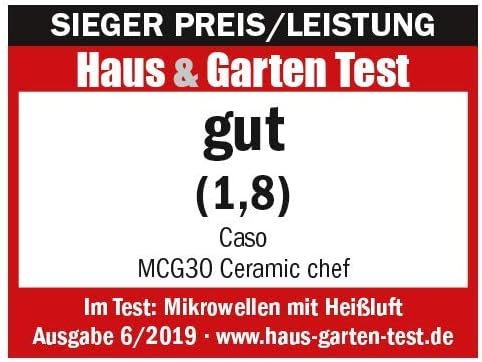 CASO MCG30 Ceramic chef Testsieger Haus & Garten Test, 3in1 Mikrowelle mit Grill + Hei?luft 2100W 30L, Borosilikatglasboden, Backofen-Funktion bis 200��C