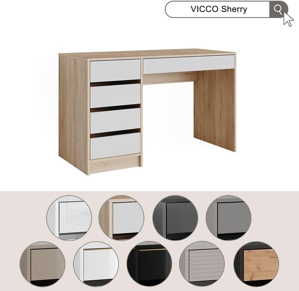 Vicco Schreibtisch Sherry, Weiß, 55 x 120 cm mit Schubladen