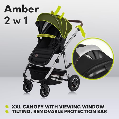 LIONELO Amber Passeggino 2in1 Duo Passeggino da 0 a 48mesi con Seduta secchiello   Navicella per neonato e bambini a 22kg Regolabile, pieghevole e leggero Ruote grandi Cappotina XXL (NeroArgento, Big) : Amazon.it: Prima infanzia