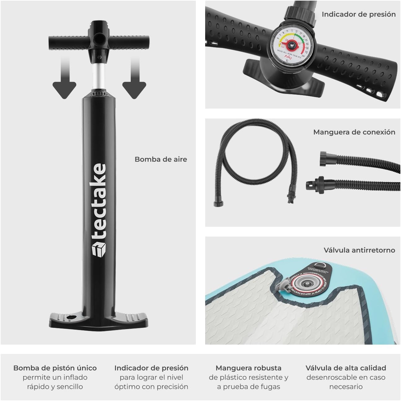 tectake® Tabla de Paddle Surf Hinchable, Incluye Remo 2 en 1, Asiento de Kayak, Bomba de Aire, Mochila de Transporte, Stand Up Paddle, Accesorios Paddle Surf, Tabla Hinchable