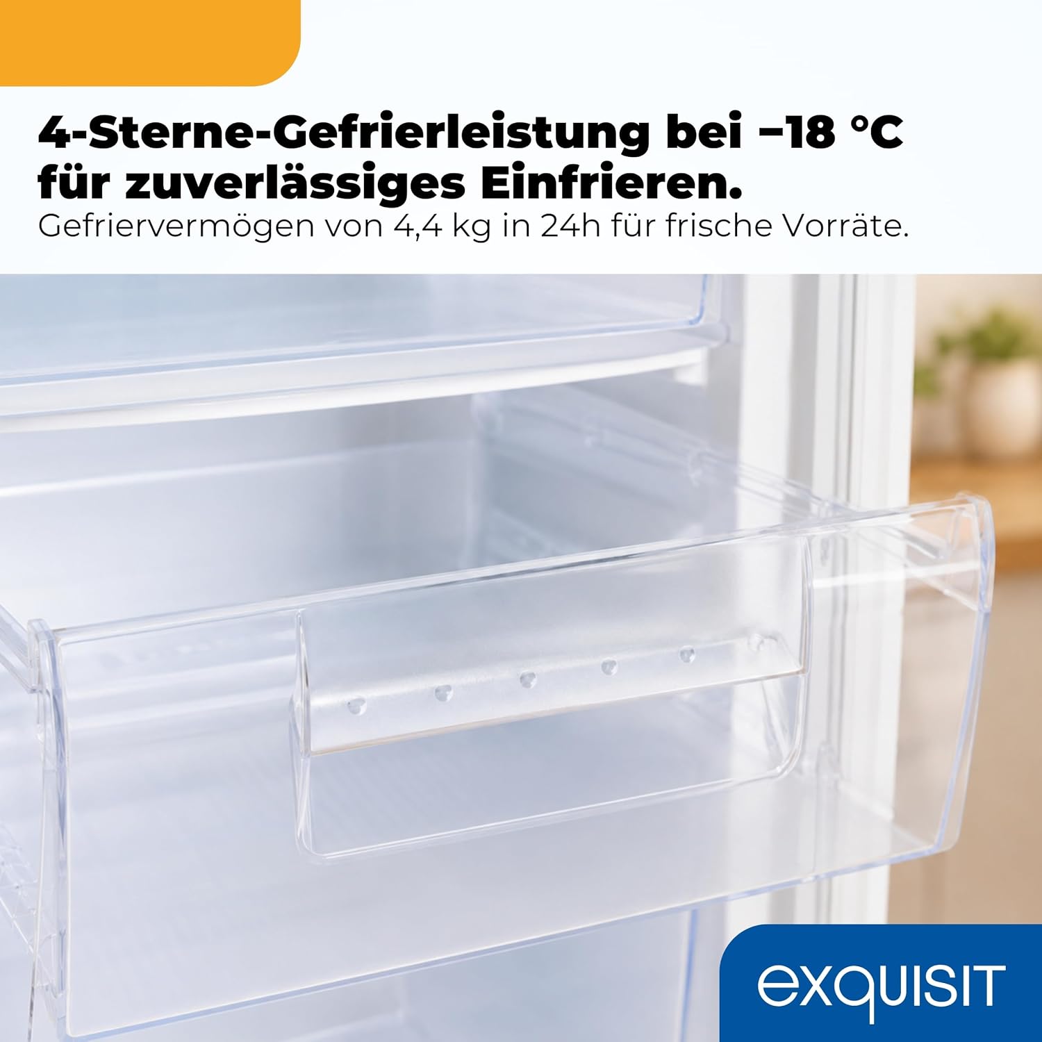 Exquisit Gefrierschrank | 91 l Nutzinhalt, Energieeffizienzklasse E, 40 dB(A) | kompakte Bauform, 4-Sterne-Gefrieren, manuelle Temperaturregelung, wechselbarer Türanschlag | GS512-040E weiss