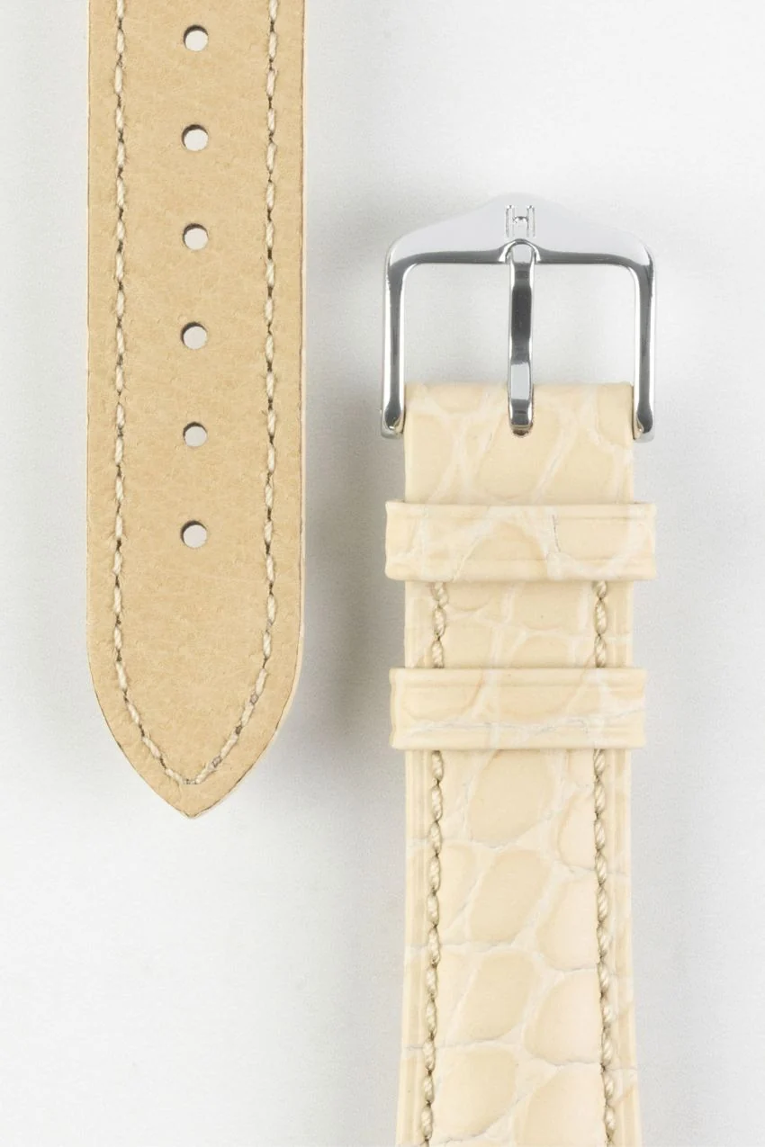 Hirsch ARISTOCRAT Croco-Embossed Leather Watch Strap in BEIGE