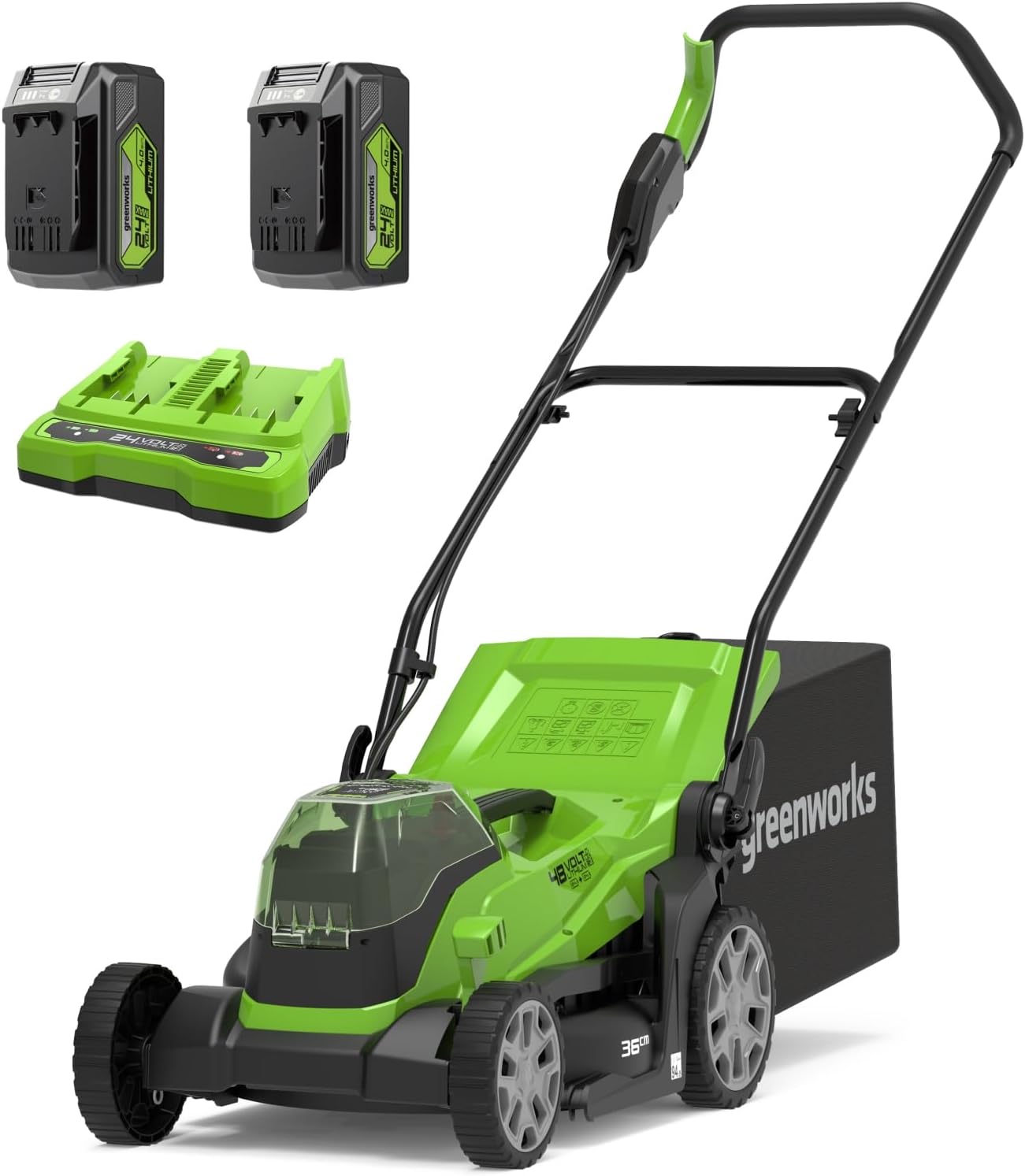 Greenworks 48V (2x24V) Selbstfahrender Akku Rasenmher für groe Flchen bis zu 480m, 46cm Schnittbreite, 55L Sack PLUS zwei 4Ah-Akkus und Doppelladegert GD24X2LM46SPK4X