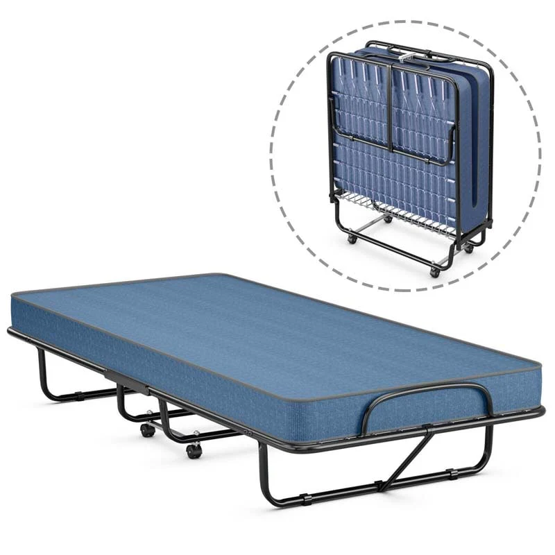 79Quot X 39Quot Rollaway Folding Bed With 5Quot Memory Foam Mattress Twin Size Portable Guest Bed With Wheels