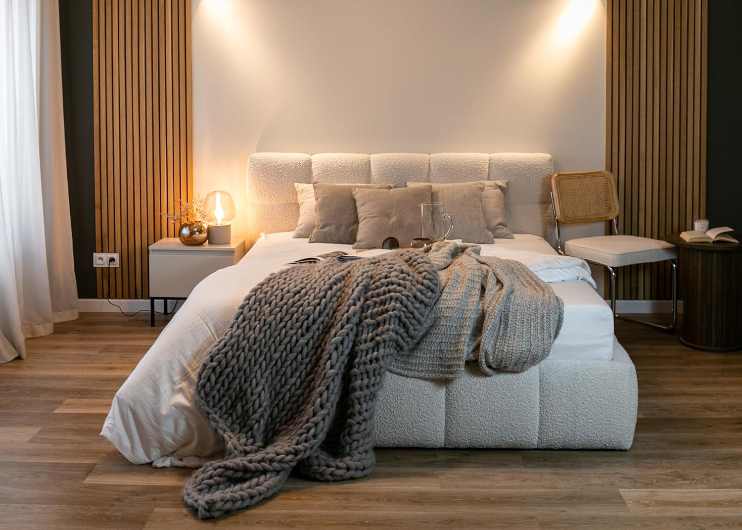 Selsey Bett Polsterbett Mit Stauraum Bettkasten 180 x 200 cm Boucle Gewebe Reißfest Cloudy Hellbeige