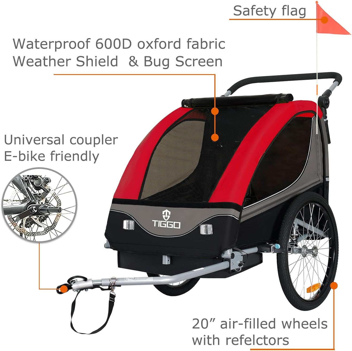 Tiggo S2 Kinderanhänger mit Federung Jogger 2 in 1 Kinder Buggy fahrradanhänger Anhänger 360° Drehbar