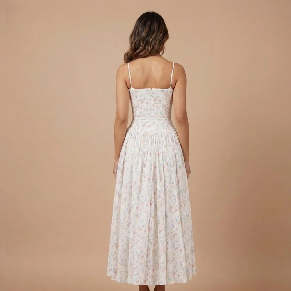 Damen Midi-Kleid mit Blumenmuster und geradem Ausschnitt f��r Hochzeitsg?ste