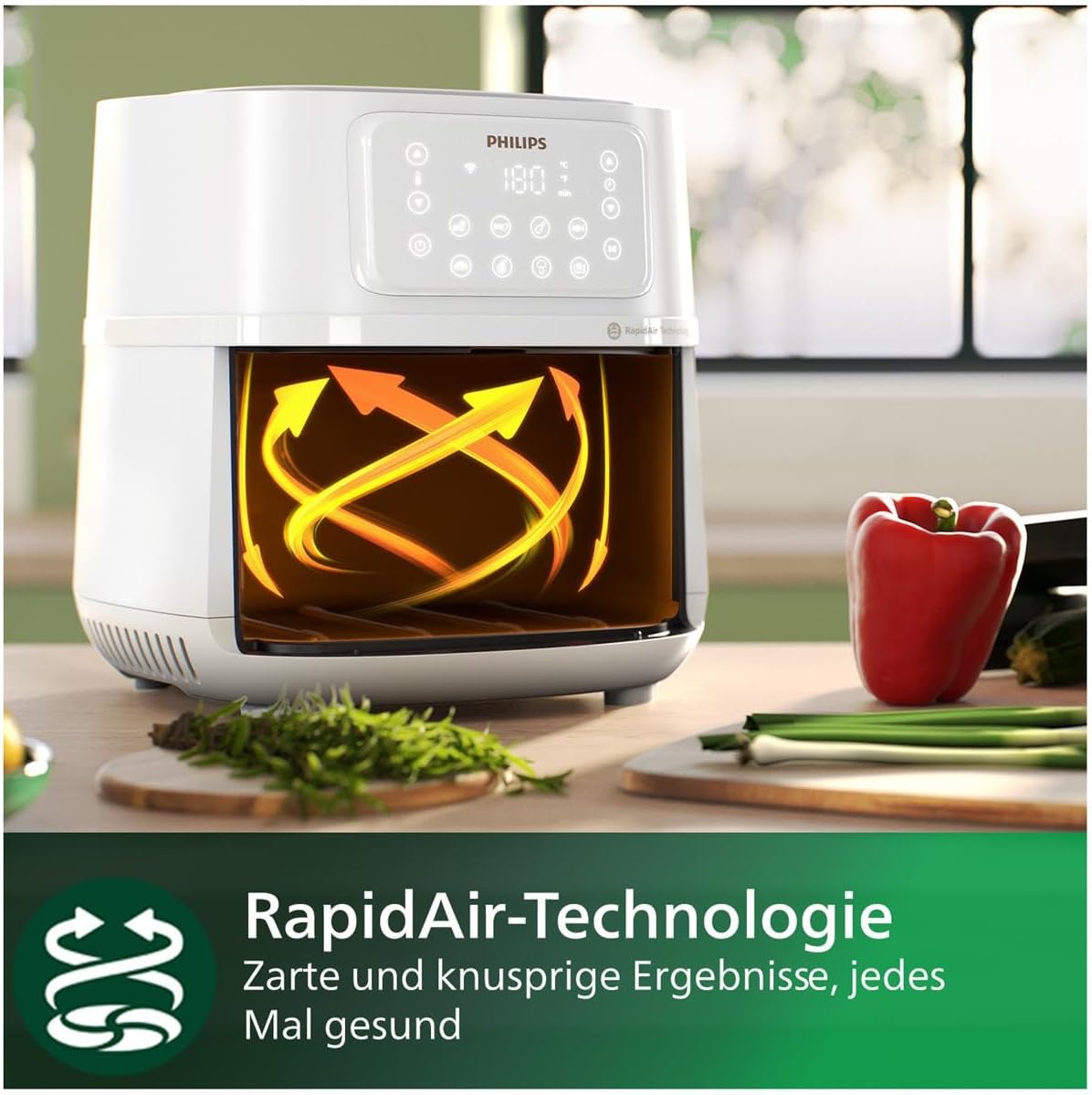 Airfryer 5000-Serie XXL, 7,2L (1,4Kg) - 6 Portionen, 16-in-1 Airfryer, Wifi verbunden, 90% weniger Fett mit Rapid Air Technologie, HomeID App, Weiß(HD9285/00)