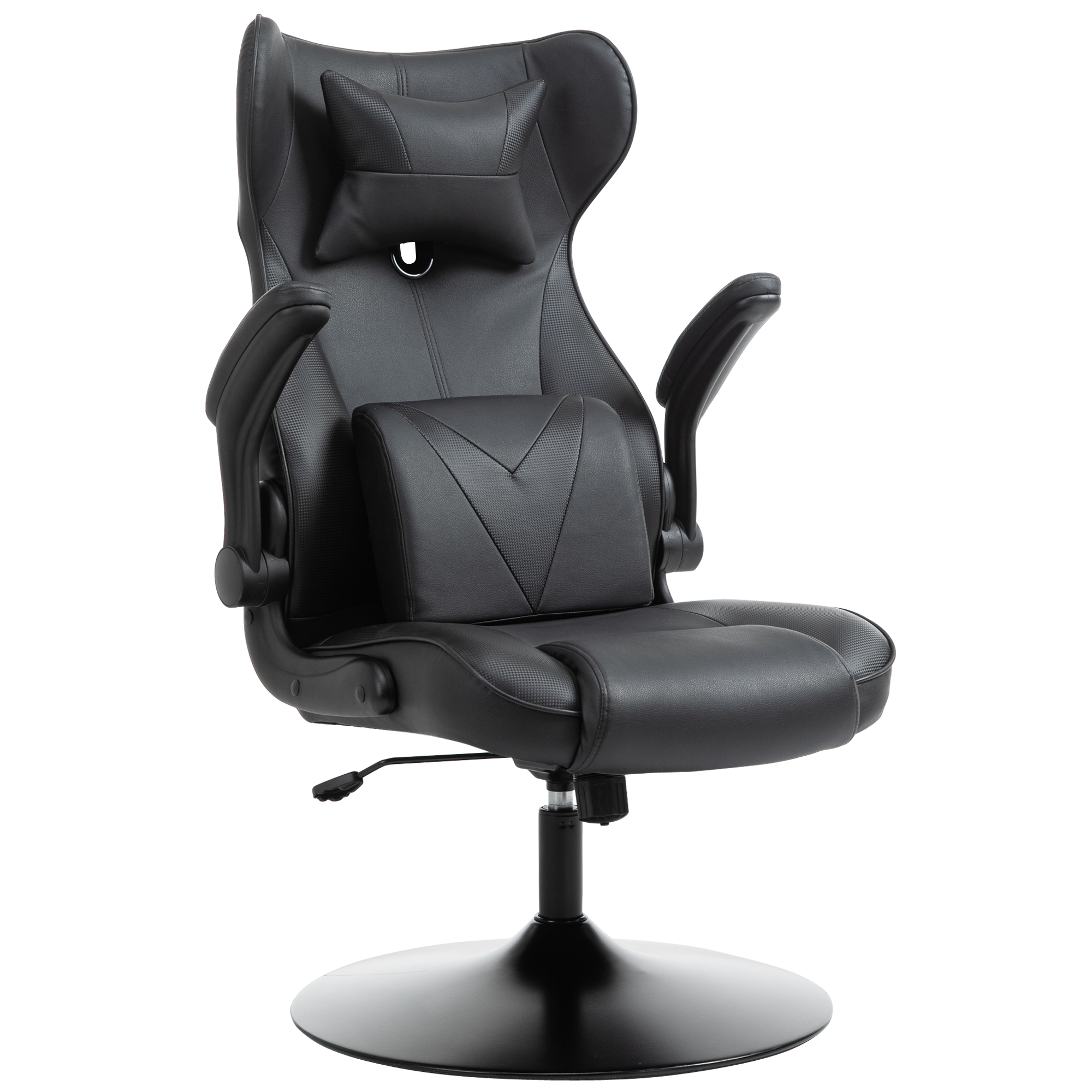 Vinsetto gamestoel ergonomische computerstoel bureaustoel bureaustoel met schommelfunctie en lendenkussen bureaustoel in hoogte verstelbaar, gepolsterde metalen zitting, zwart 67x75x112 cm