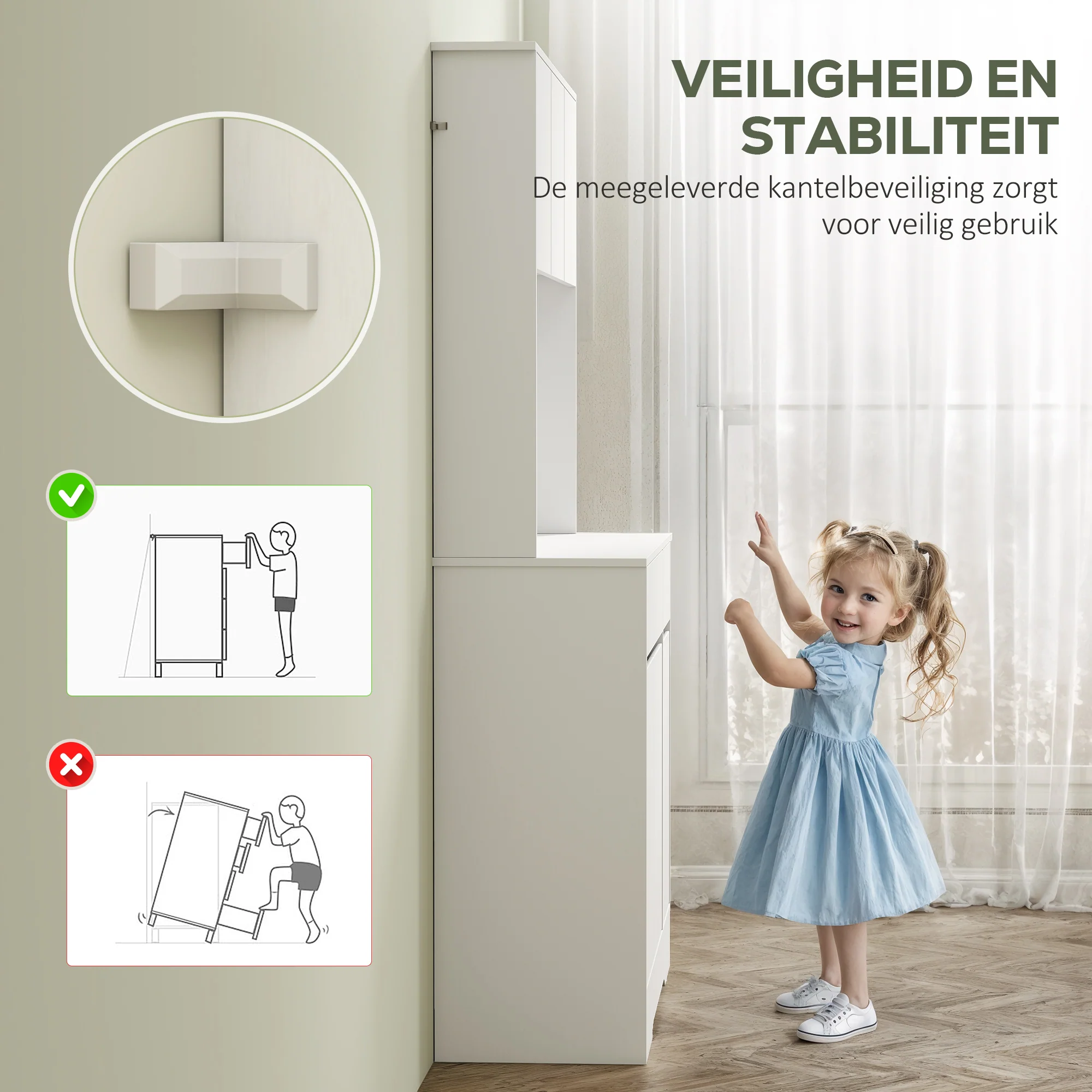 HOMCOM Keukenkast met Open Werkblad, 6 Kastdeuren, 2 Laden, Verstelbare Planken, Kabelgaten, Spaanplaat, Wit