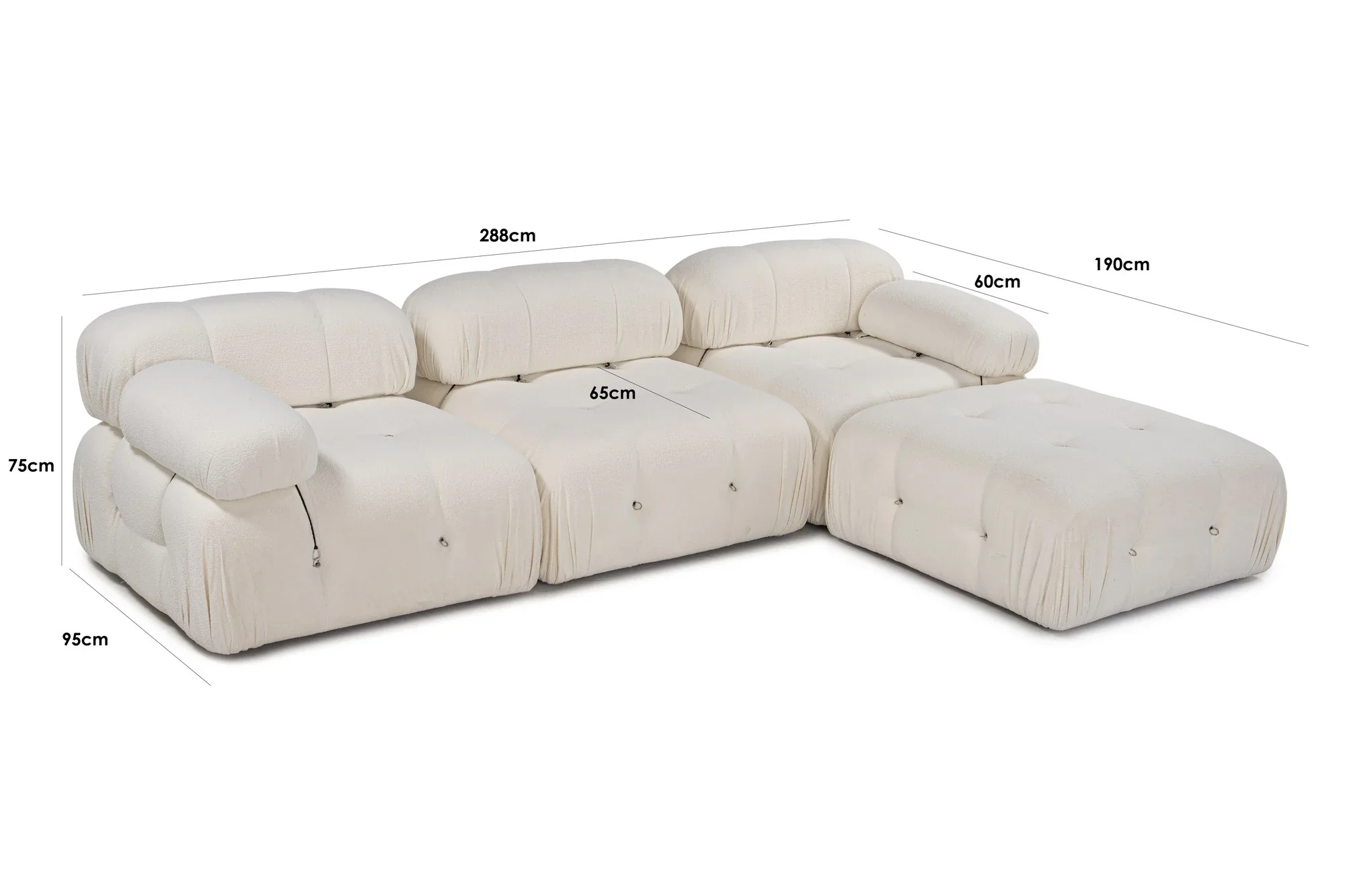 Bubble Beige L1 Ecksofa - Weiss