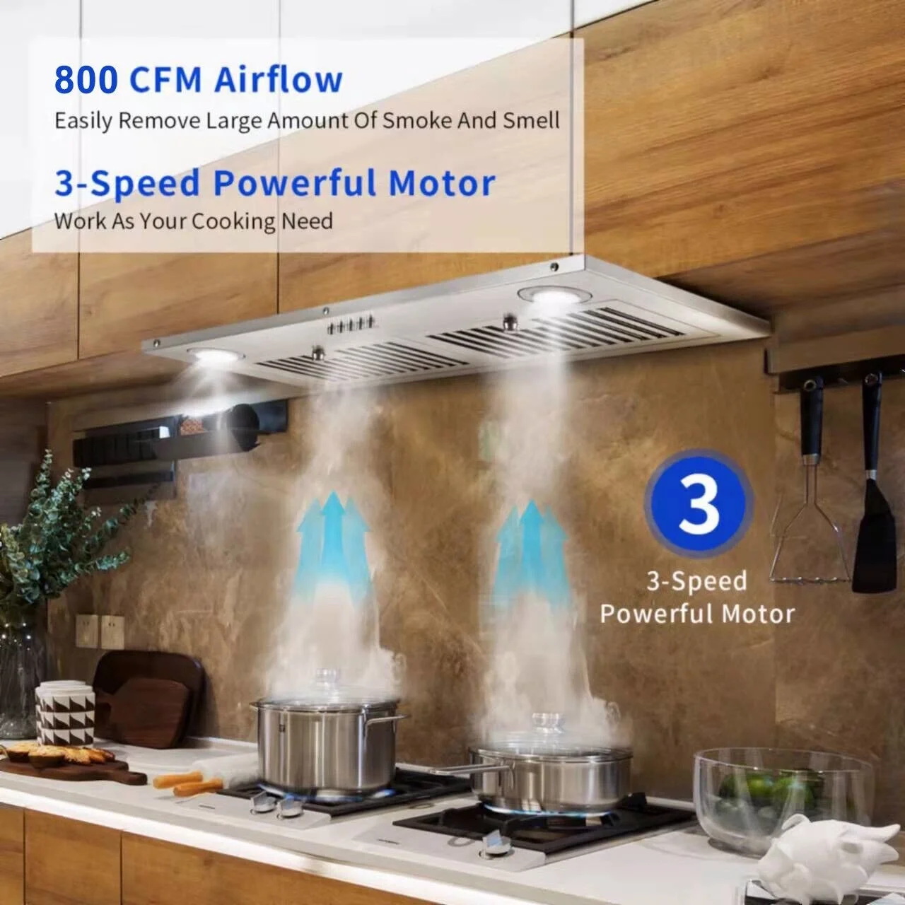30 inch Inbouw-afzuigkap Zomagas van roestvrij staal, 600 CFM, met LED-verlichting