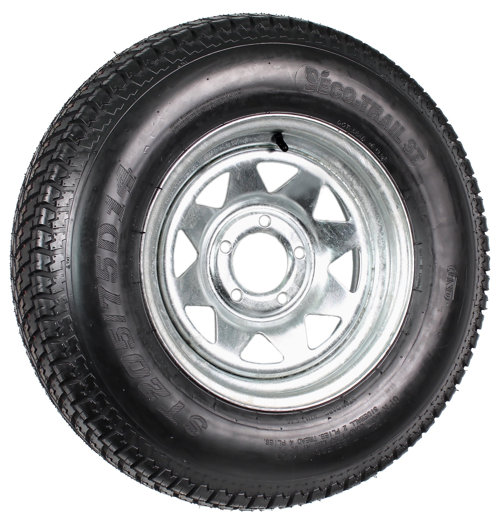 2-Pk Trailer Tire On Rim ST205/75D14 2057514 F78-14 5 Lug Spoke Wheel Galvanized