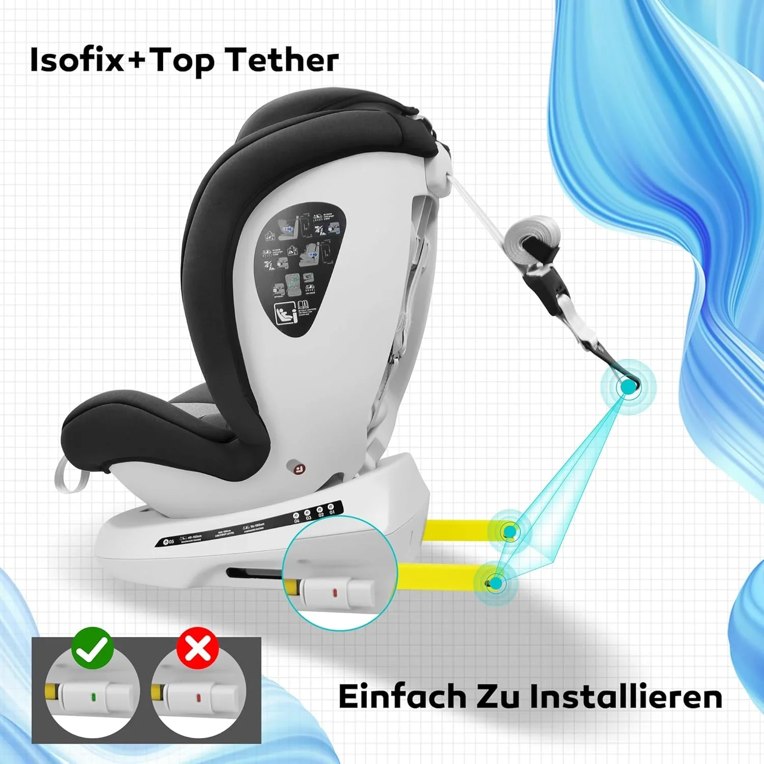 Miophy I-Size 360��drehbar Kindersitz, Gruppe 0+1/2/3, 0-12 Jahre, 40-150 cm, Baby Autositz mit isofix