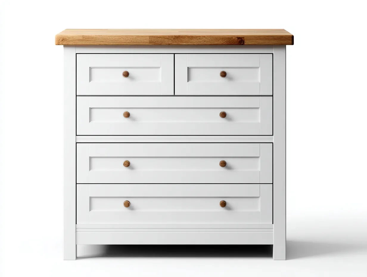 Kommode mit Schubladen - Holz-Metall - 118x46x88 cm - Weiß-Natur - Landhausstil