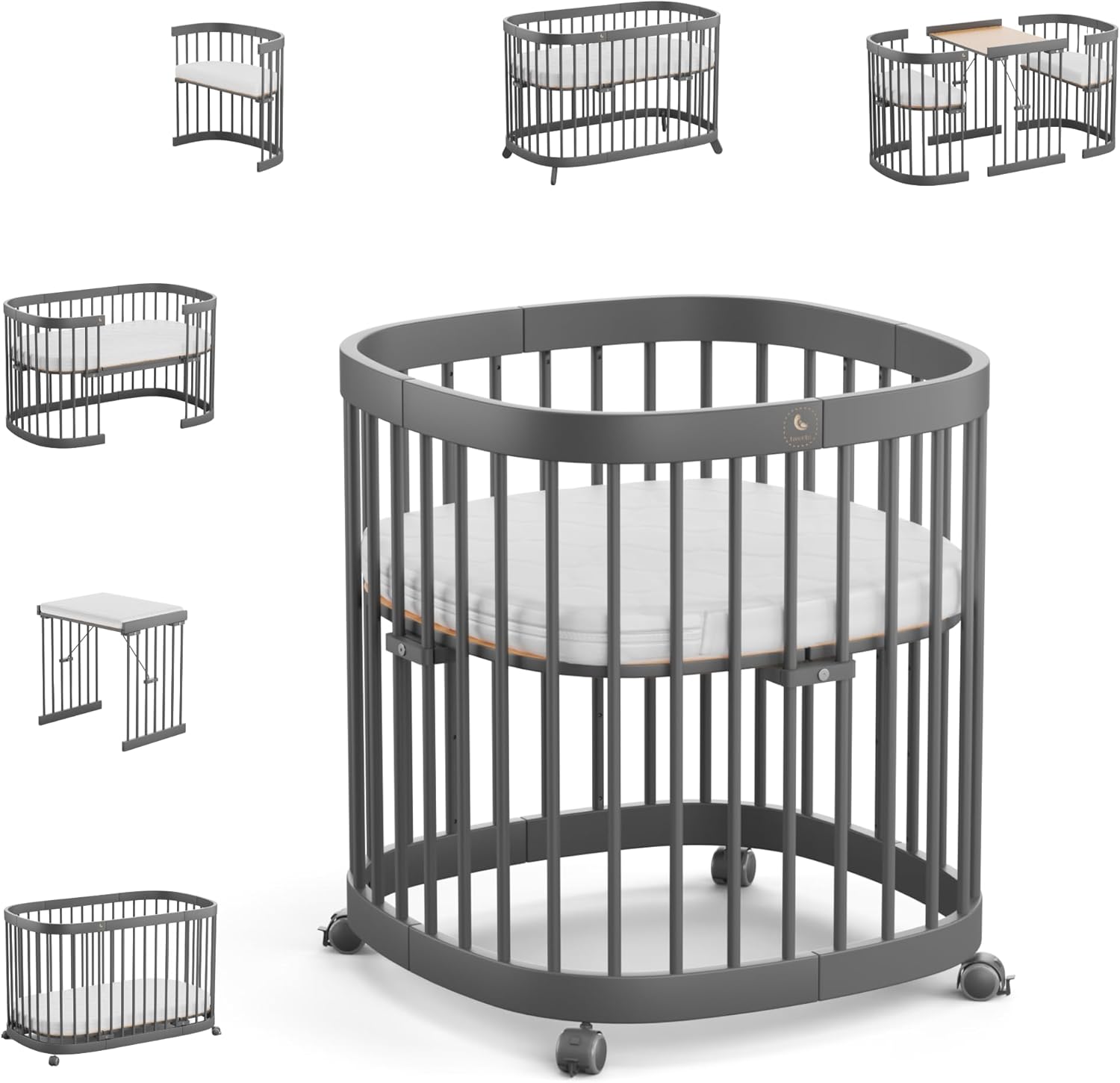 tweeto® Babybett 7 in 1 – mitwachsendes Babybett aus Holz | höhenverstellbares Beistellbett & Gitterbett | umbaubar zu Kinderbett & Laufstall (Buche Natur)