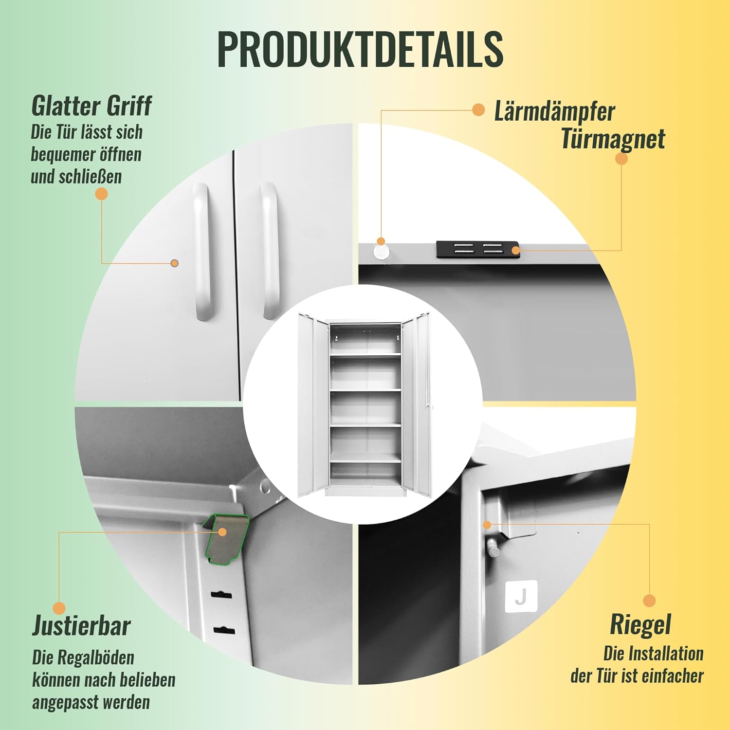 Ondis24 Aktenschrank, Mehrzweckschrank, Schloss, verstellbare Ablagen, Stabil, belastbar, Doppeltüren mit Türmagnet, Griffen Robust und sicher, werkzeugschrank, Büro, Werkstatt, Garage (Weiß 170)