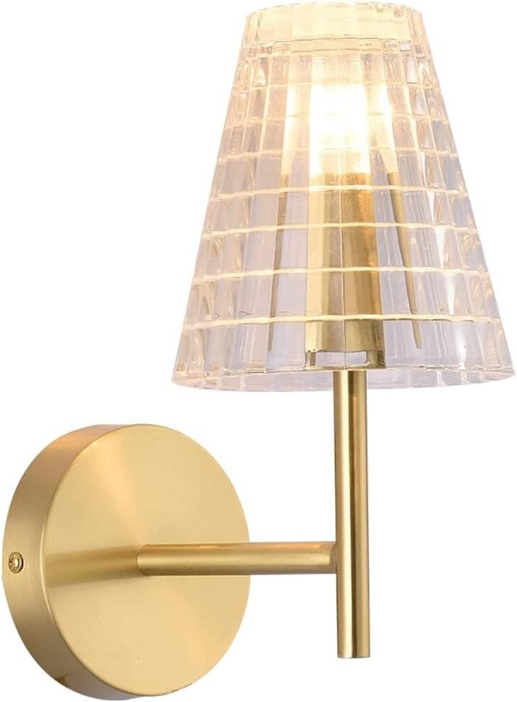 Wandleuchten, Schlichte Geometrische Wandleuchte Mit Glasschirm, Goldfarbene, Halbaufgesetzte Wandleuchte E14, Komplett Aus Kupfer Gefertigte Wandleuchten Für S