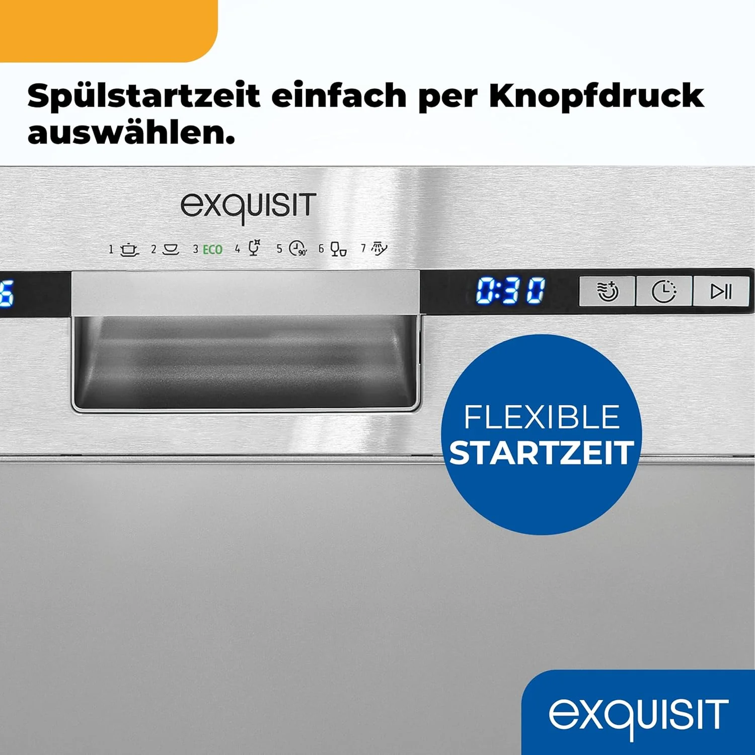 Exquisit Geschirrsp��ler, 9 Ma?gedecke, Sp��lmaschine 45 cm, Power+, ECO-Modus, Geschirrsp��ler 45 cm, GSP59109-030E silber