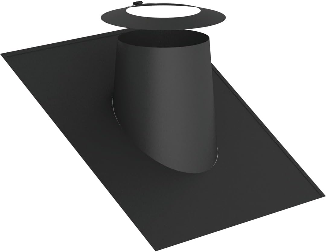 Jeremias DW-Black Dachdurchführung 200mm Schwarz Elastomerrand Wetterkragen 26-35 Grad Abgasanlage Edelstahl Doppelwandig