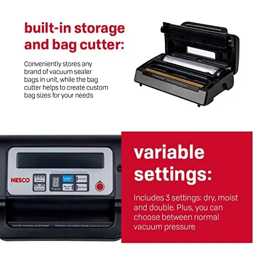 Nesco Deluxe Food VS-12 Vacuum Sealer, 130 Watts, Kit Bags & Viewing Lid