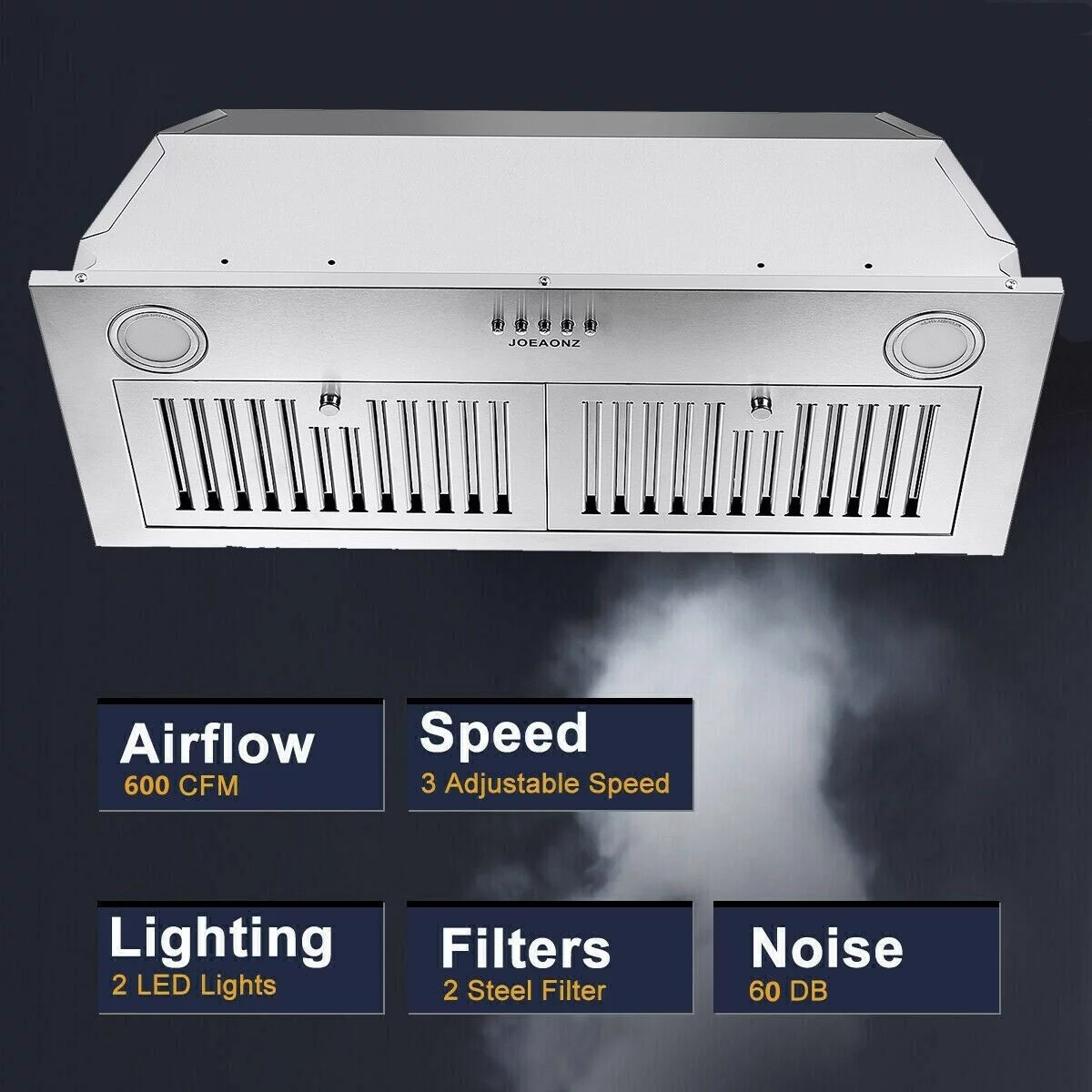 30 inch Inbouw-afzuigkap met krachtige ventilator, 600 CFM