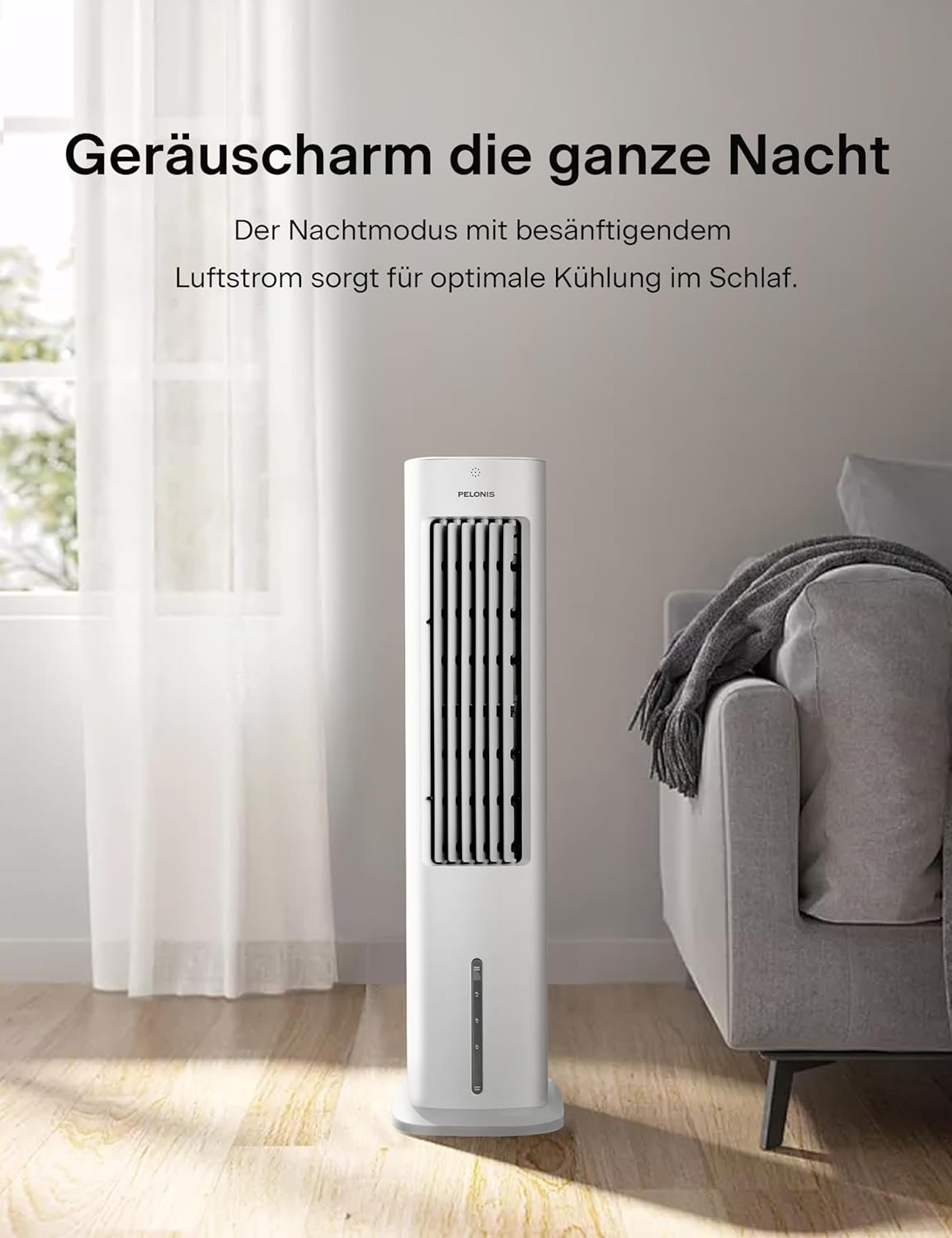 PELONIS Luftkühler mit Wasserkühlung, Klimaanlage Mobil, 5L Ventilator mit Wasserkühlung, Klimagert Luftbefeuchter mit Fernbedienung, 355m/h Klimaanlage Ohne Abluftschlauch