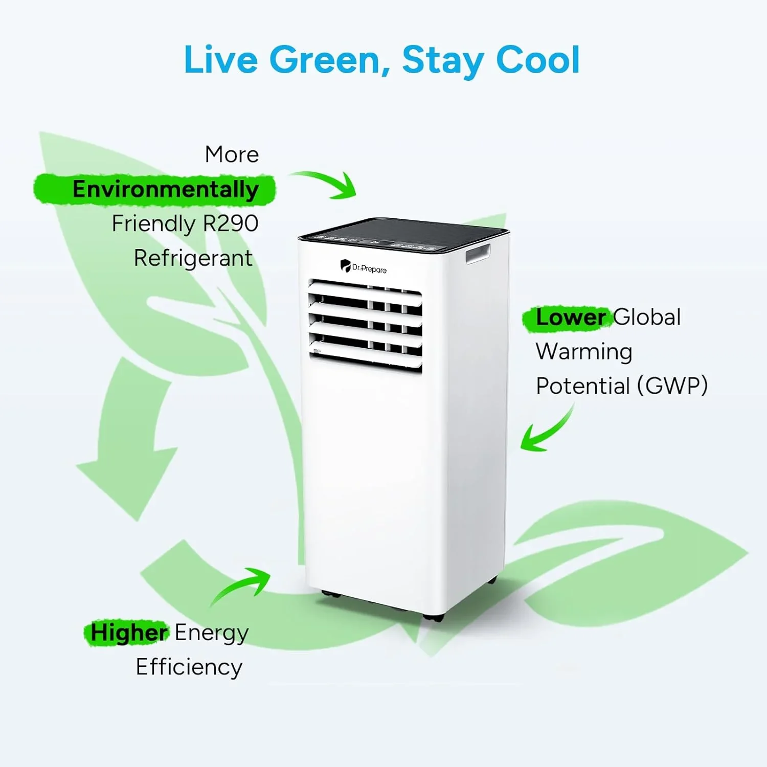 DR.PREPARE Mobiles Klimager?t 9000 BTU mit APP, 4 in 1 Mobile Klimaanlage mit Abluftschlauch, K��hlen&Ventilieren&Entfeuchten, Ventilator & Schlafmodus mit Fernbedienung, K��hlt bis zu 30m2, 1-24H Timer