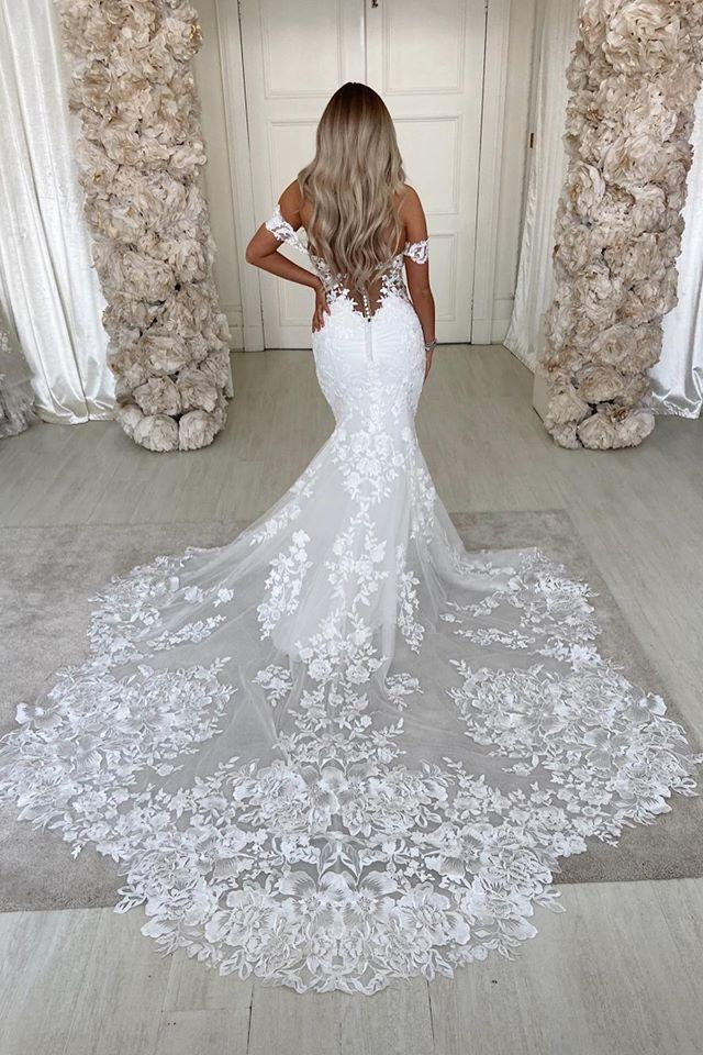 Lace Wedding Dress 2026 Mermaid Applique Off-the-Shoulder