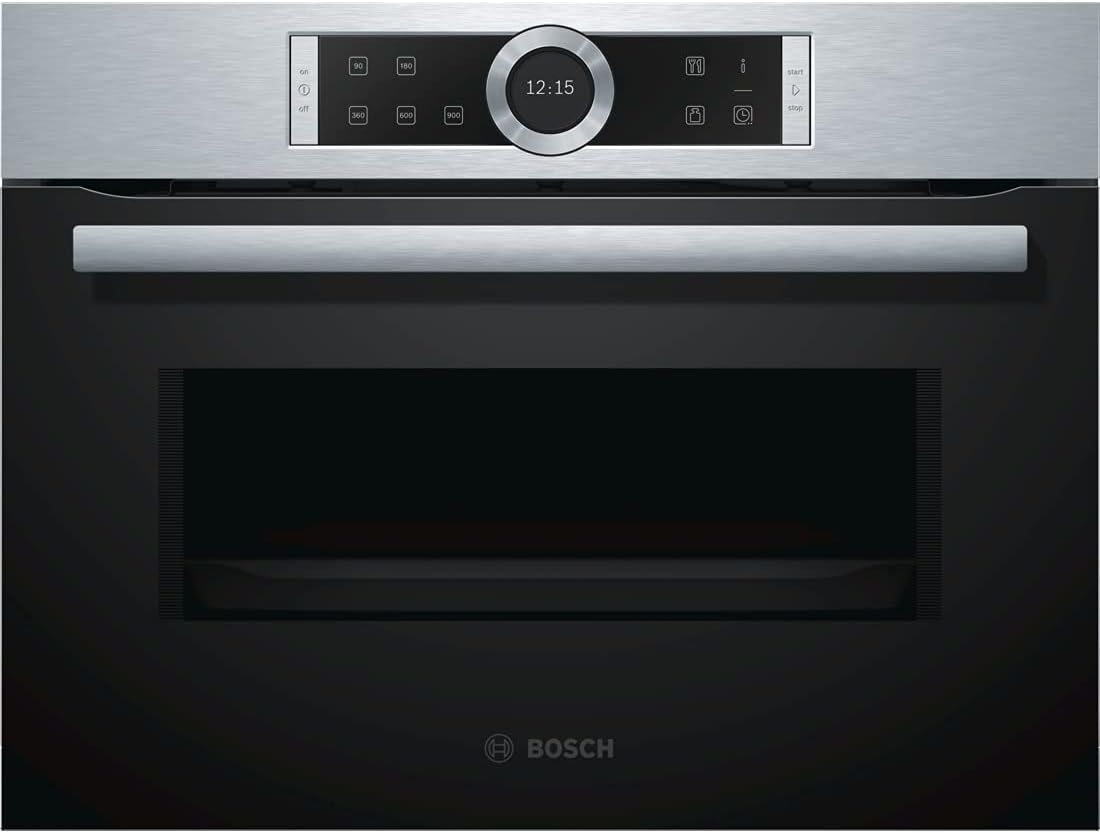 Bosch BFR634GS1 Serie 8 Einbau-Mikrowelle, Türanschlag Rechts, AutoPilot 7 Automatikprogramme, Reinigungsunterstützung, TFT-Touchdisplay, LED-Beleuchtung gleichmäßige Ausleuchtung, 38 x 60 cm, 900 W