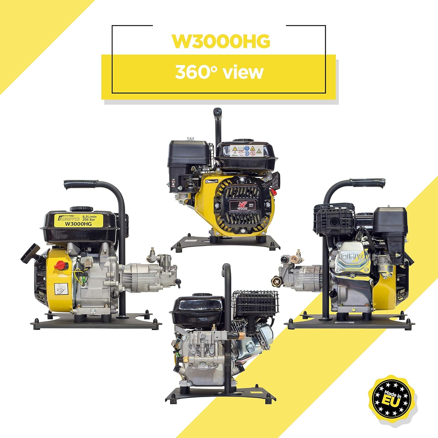 ✦ Benzin Hochdruckreiniger 3000 PSI ✦ 196ccm Benzinmotorbetriebener Tragbarer Reiniger W3000HG ✦ Premium Leistung & Qualität Auto- & Terrassenreiniger