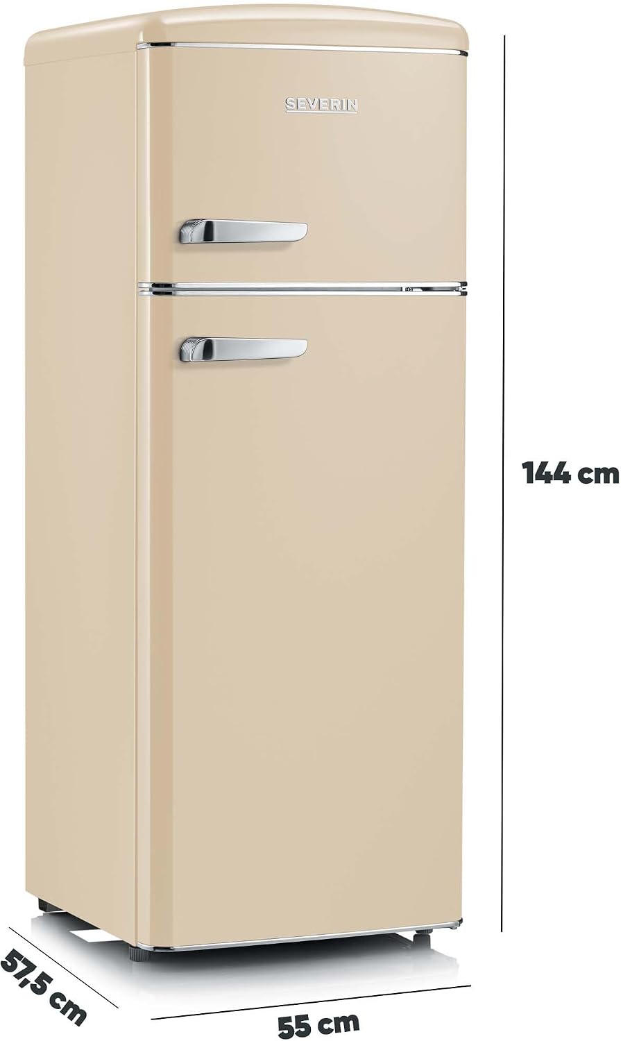 SEVERIN Retro - Kühl-/ Gefrierkombination, platzsparendes Raumwunder, 4 x höhenverstellbare Abstellflächen und eine große Veggiebox, 206 L Nutzinhalt, creme, RKG 8933