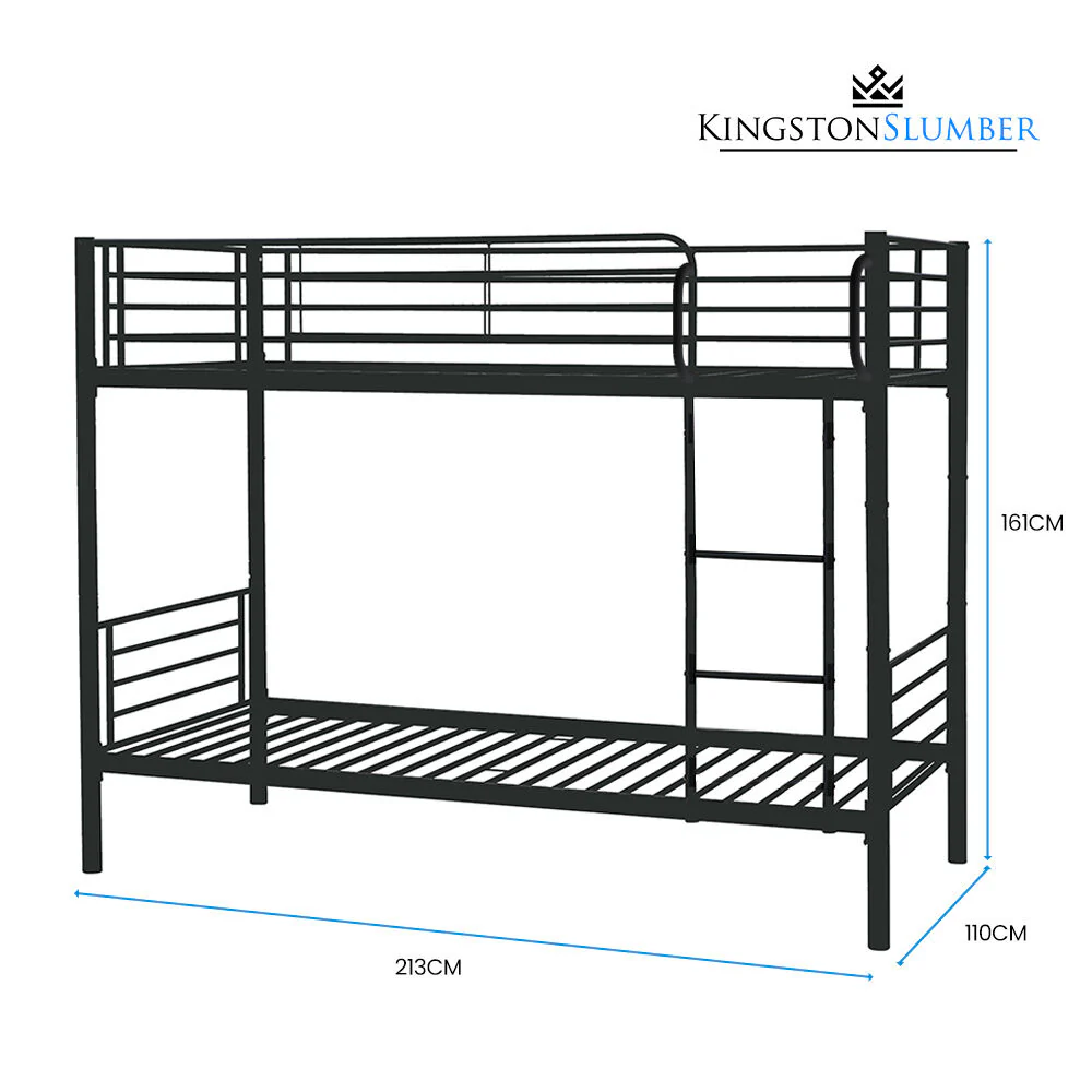 Kingston Slumber 2in1 King Single Metal Bunk Bed Frame, with Modular Design, Dark Matte Grey