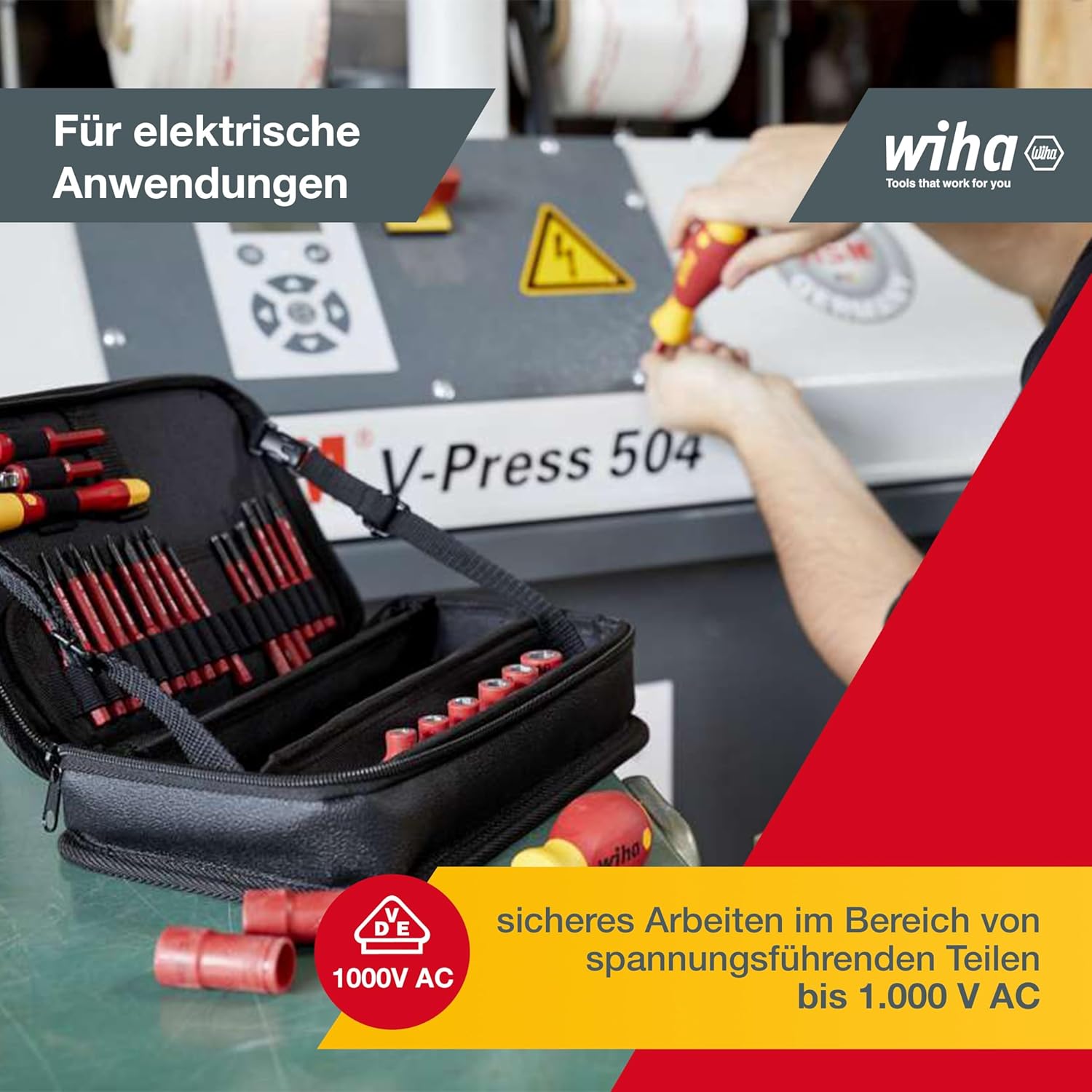 Wiha Elektriker Werkzeug Set slimVario® - 32-teiliges Wechselbitsystem inklusive Funktionstasche & vollisolierten Steckschlüsseln (43465)