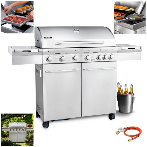 Grill gazowy Ogrodowy ŻELIWNY nierdzewny 4+1 Yoer 17,15 kW +szafka na butlę