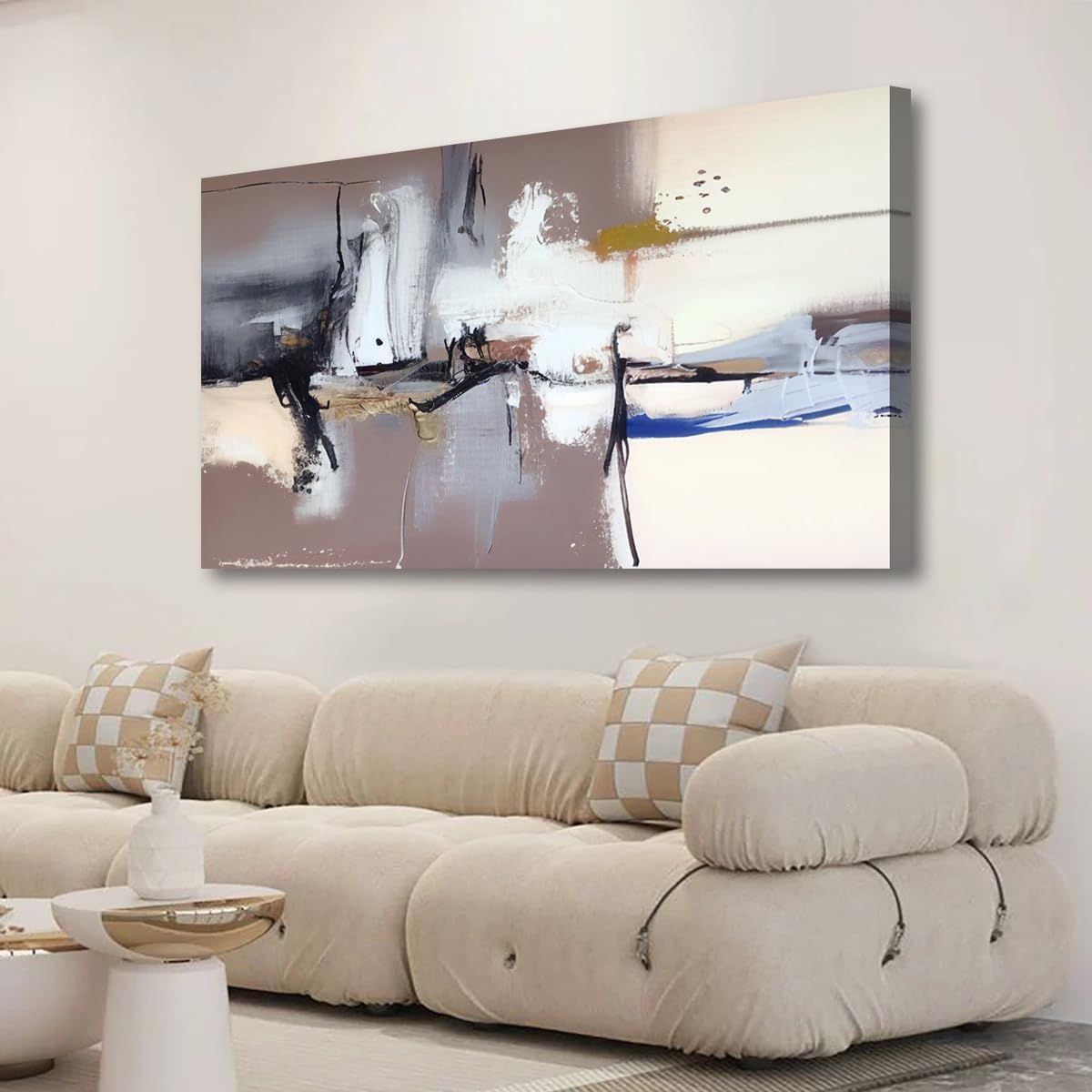 Modern Black and White Abstract Canvas Art for Living Spaces, 20x40in, Ready to Hang