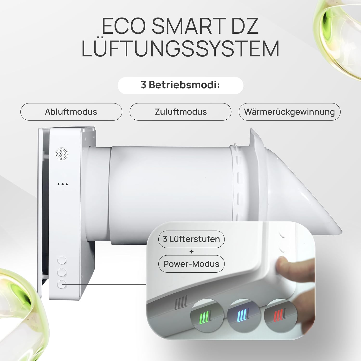 Eco Smart DZWR – Lüfter mit CO₂-Steuerung - Dezentrale Wohnraumlüftung mit Wärmerückgewinnung – F7 Filter & 97% Wärmerückgewinnung – Lüftungssystem 160 mm – 60 m³/h – WLAN & App