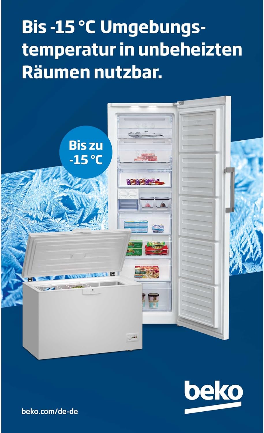 Beko FS127940N Gefrierschrank, 5 Gefrierschubladen, 2 Gefrierfächer mit transparenter Front, 36 dB, 244 l Gesamtrauminhalt, Weiß