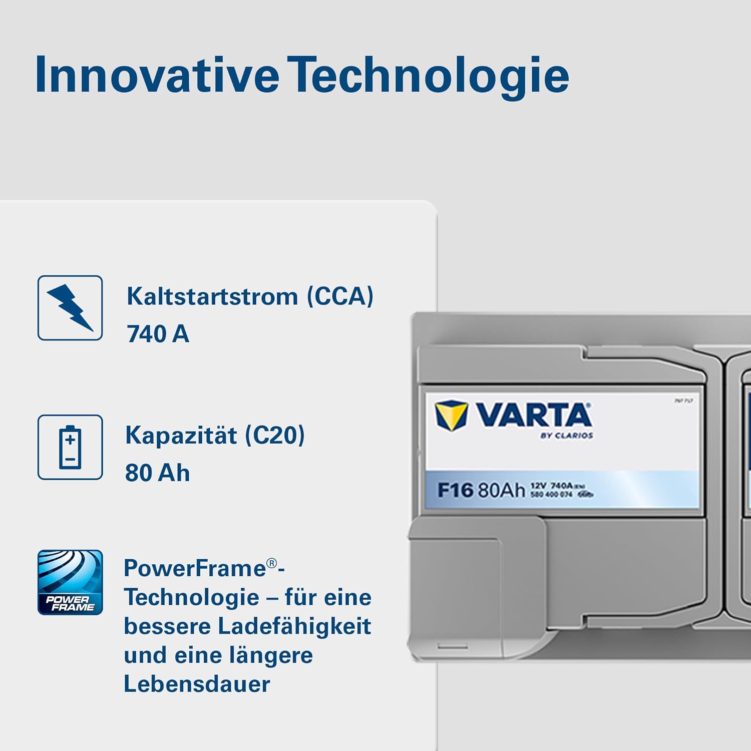 VARTA Automotive DYNAMIC SLI (F16) 12V 80Ah 740A - Nassbatterie KFZ mit Standardausstattung & ohne Start-Stopp System - Starterbatterie für einfachen Energiebedarf - Bleisäurebatterie wartungsfrei