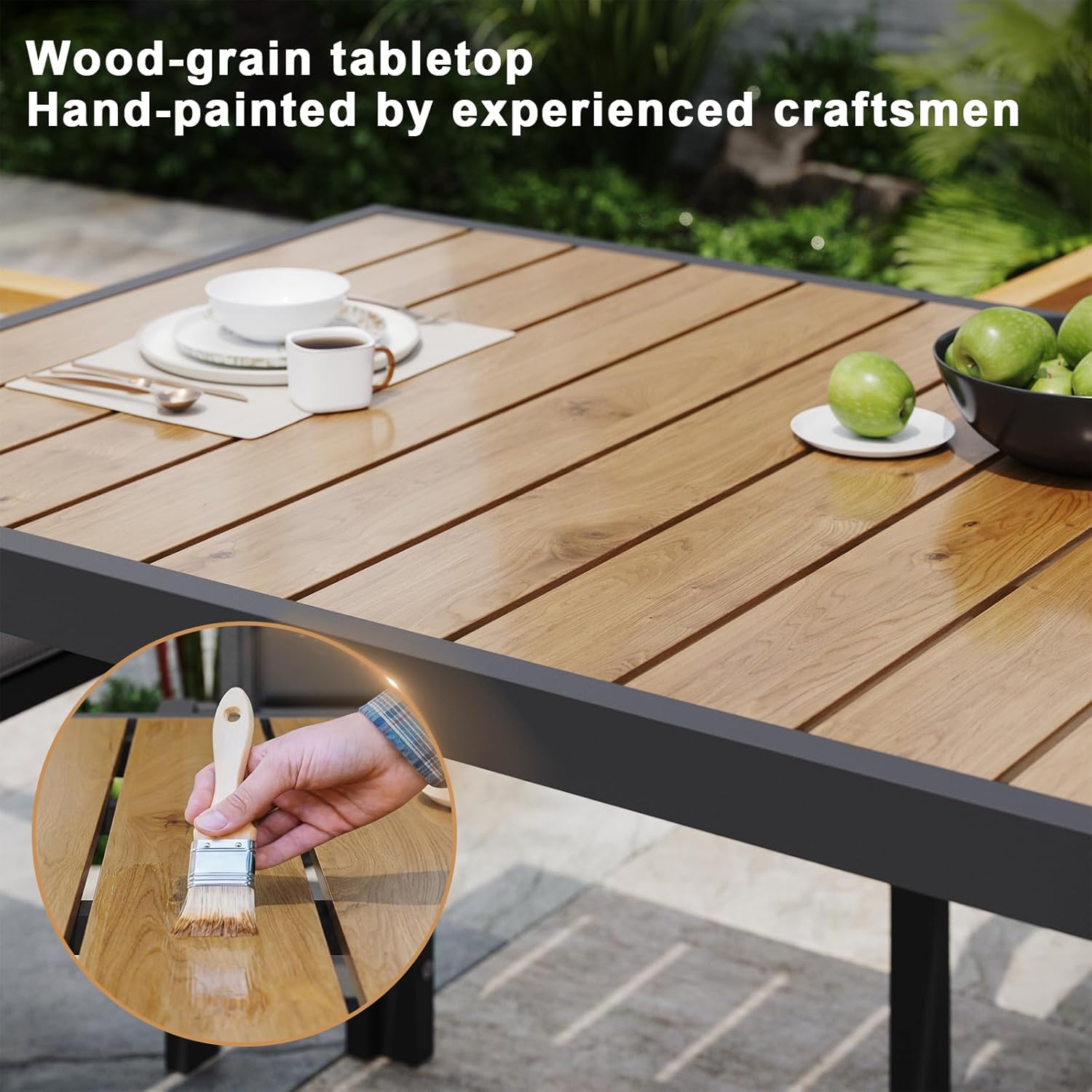JUMMICO Gartenmöbel Set Terrassen Set Aluminium Gestell mit Holzoptik PS Tischplatte Komfortabler Hochlehner Einfach Montiert,8 Personen Set