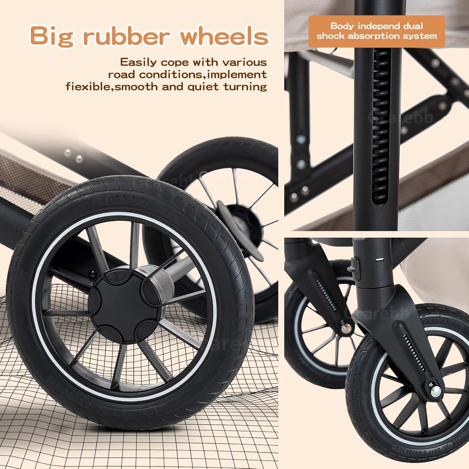 Gcarebb 3 in 1 Kinderwagen, Buggy Mit Auto Babyschale, Mit Höhenverstellbarer Kinderwagen Komplettset, KombiKinderwagen Mit Aluminiumrahmen für Neugeborene 0-4 Jahre