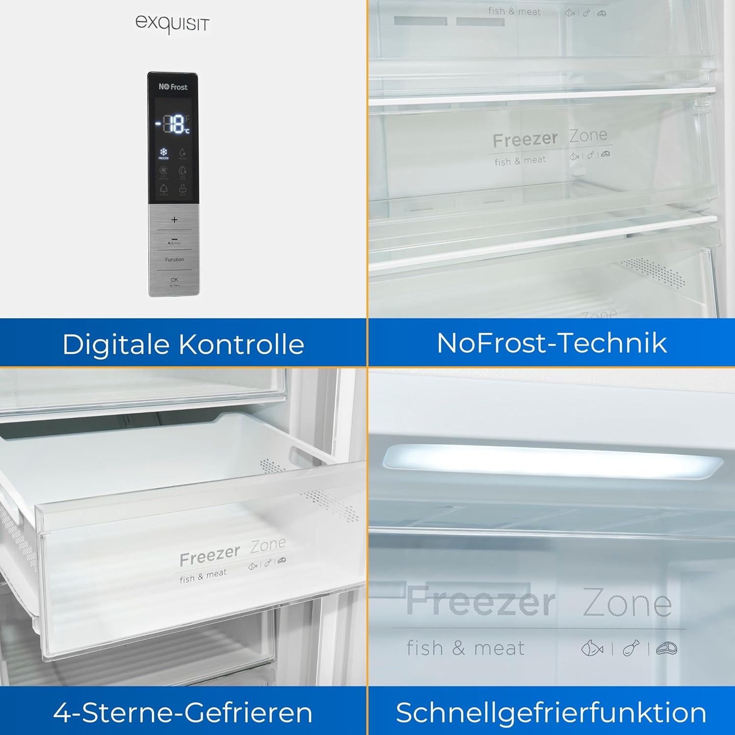 Exquisit Gefrierschrank GS380-NF-H-050D weiss | No Frost | Nutzinhalt: 380 L | Temperaturregelung | Alarm