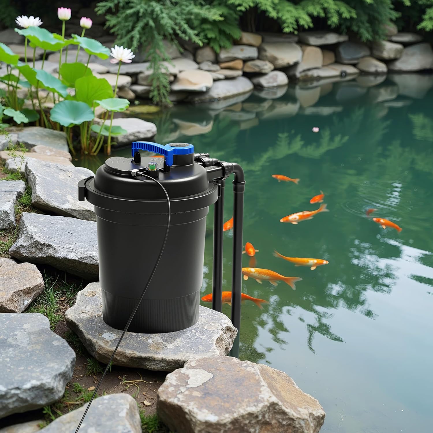 Wiltec CPF-250 Druckteichfilter 10.000 l/h / 11 W UVC Einheit, Teichdruckfilter für Teiche bis 10.000 Liter, Teichklärer, Filteranlage