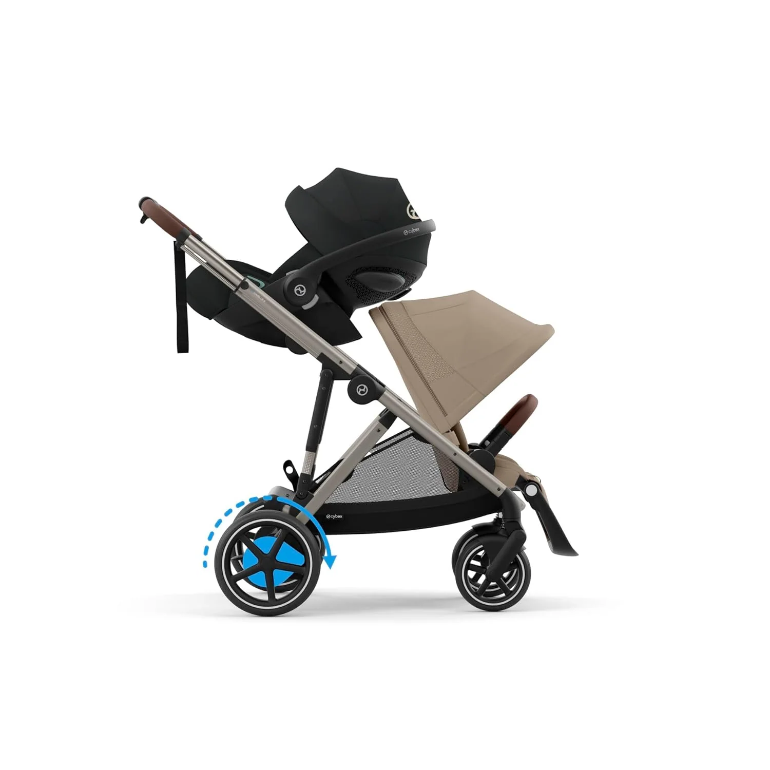 CYBEX Gold Kinderwagen e-GAZELLE S, Ab Geburt bis ca. 4 Jahre, Max. 22 kg (Single-Modus) / 2x 22 kg (Duo-Modus), All-in-1-System mit E-Antrieb und 20+ Konfigurationen, Moon Black
