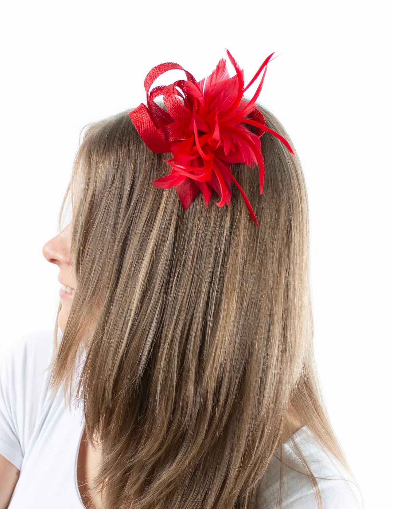 Fascinator | Small Feather Brooch | Red
