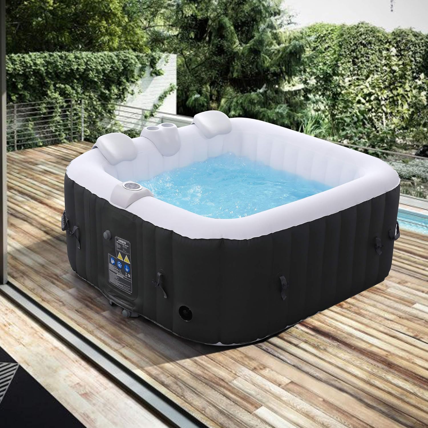 Arebos Nadmuchiwane | Whirlpool Pure | | 4 osoby | 130 dysz do masażu | Spa Dobre samopoczucie Ogrzewanie | 550 litrów | z pokrywą | Bubble Spa & Wellness masaż