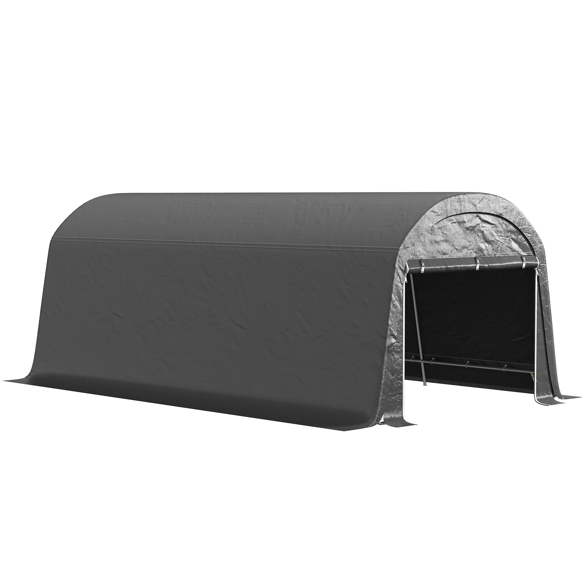 Tuinschuur met Kunststof Zeil, Gereedschapstent, Opzetbare Garage, 300B x 600D x 230H cm, Donkergrijs