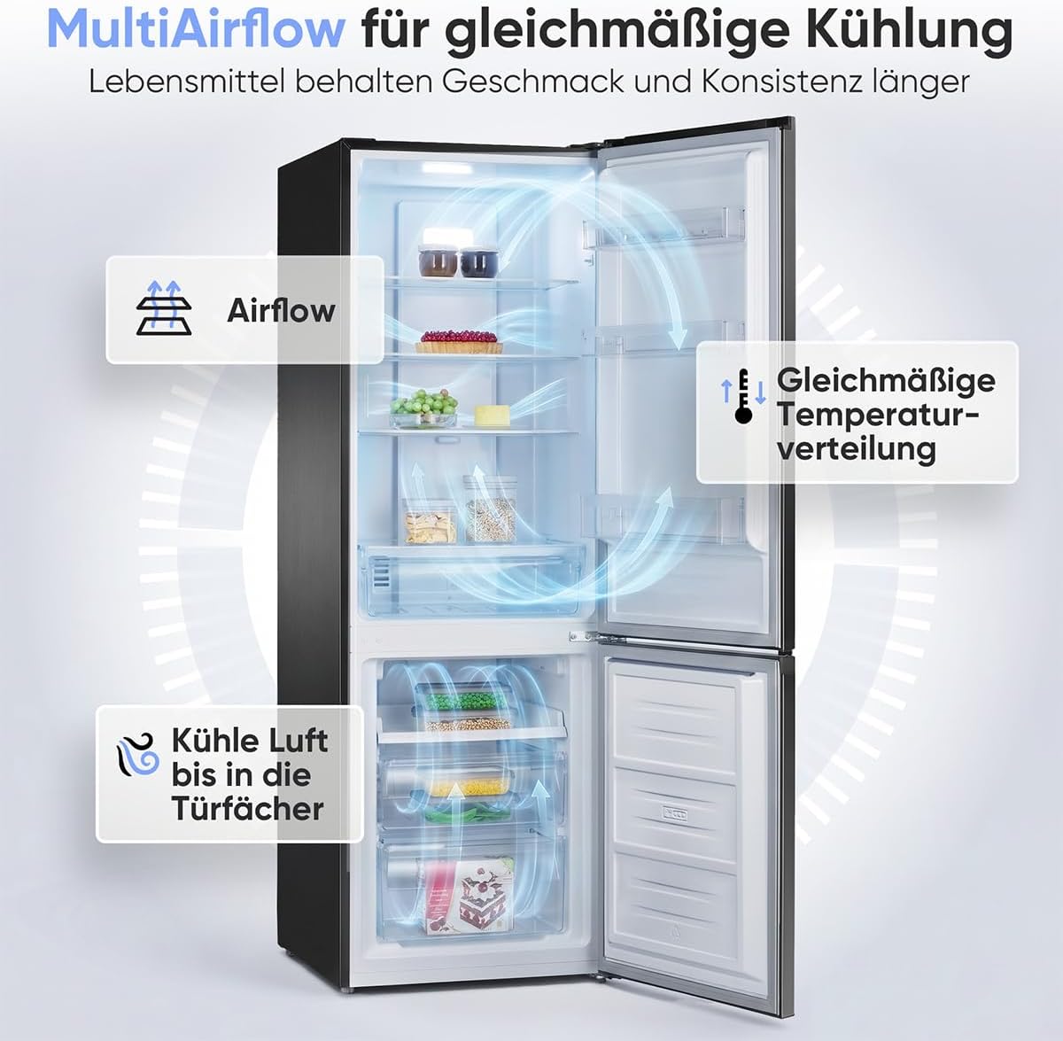 Bomann® Kühlschrank mit Gefrierfach | Energieklasse C | 181cm | NoFrost | 5 Jahre Kompressor-Garantie | Kühl Gefrierkombination No-Frost | Kühlgefrierkombination freistehend | KG 7370 schwarz