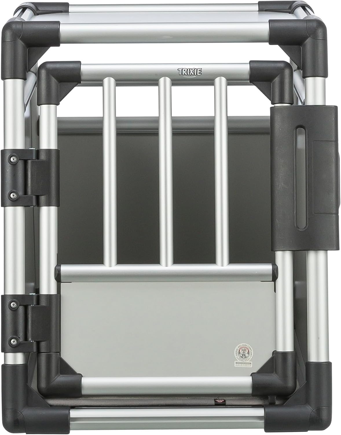 TRIXIE Hunde-Transportbox, Aluminium, L: 92 x 64 x 78 cm, grafit, rutschfste Liegematte, Klettleiste am Boden, Sicherheitsverschluss, stabil und geruscharm, hochgeschlossene Wnde - 39338