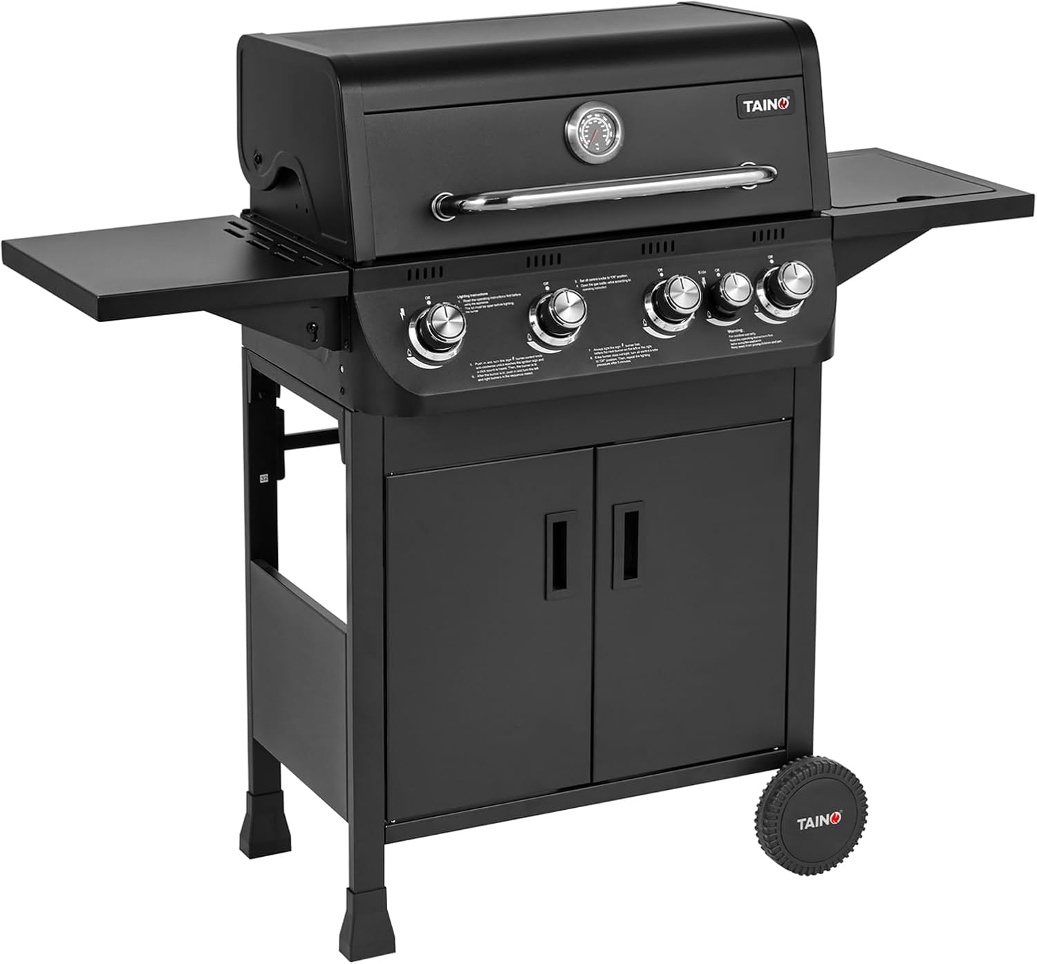 TAINO BRANDO 4+1 Barbacoa de gas 4 quemadores con hornillos laterales, barbacoa de acero inoxidable